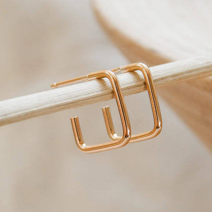 Square Hoop Stud Earrings - Hypoallergenic, Waterproof